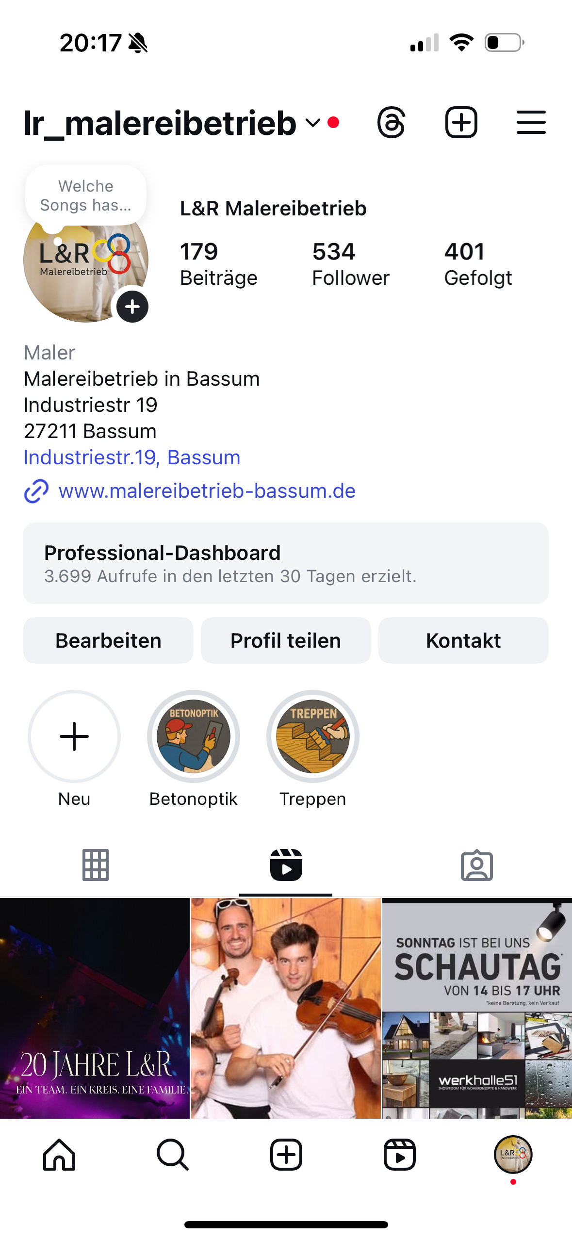 Instagram-Profil L&R vorher – kaum Reichweite